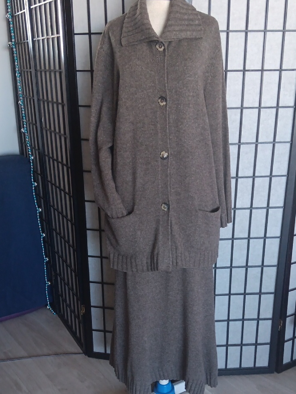 Gabi Lauton Wool Set. Long Cardigan &Maxi Skirt. Size 44(US14-16). Made In Italy